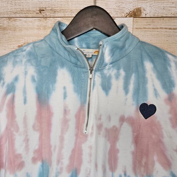 C&C California Womens 1/4 Zip Tie Dye Sweatshirt Beach Fleece 80s 90s Boho Top M - Picture 5 of 16